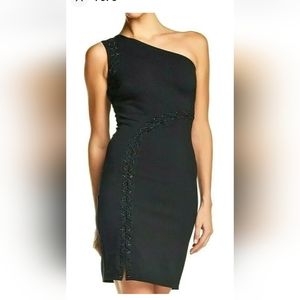 HALSTON HERITAGE Black One Shoulder Ponte Dress Size 6 $525.00 Stretch